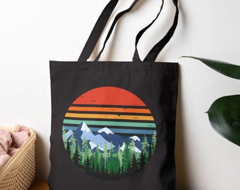 Bolso tote de montaña estilo retro, puesta de sol, paisaje vintage, bolso multiusos para libros, compras, regalo para compañeros de trabajo, bolso para empleados, regalo de cumpleaños para mamá