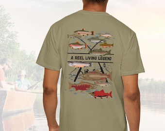 Camiseta de pesca personalizada Camiseta "A Reel Living Legend" Camiseta de estilo vintage Regalo para pescador Camiseta gráfica retro Camiseta gráfica