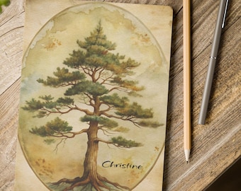 Cuaderno personalizado Lone Tree Journal con láminas interiores, cuaderno de bosque, diario botánico, regalo ecológico para escritores y excursionistas.