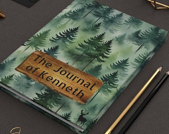 Diario personalizado de Woodland Pines, tapa dura mate, cuaderno para amantes de la naturaleza, registro de caza, notas de senderismo, regalo para hijo, Día del Padre