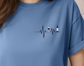 Funny Wine Tshirt Heartbeat Graphic T Shirt Funny Gift for Wine Enthusiast Everyday Comfort Cotton Tee Vineyard Gift for Employees Wine Rep