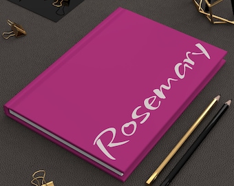 Personalized Journal vertical script hardcover matte pink personalized name notebook minimalist design diary