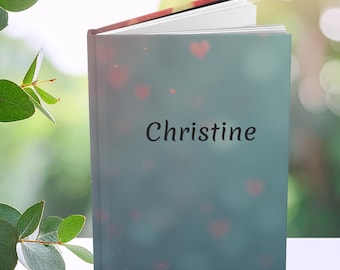 Pink Heart Bokeh Personalized Journal, Custom Name Hardcover Journal, Gift for Valentine, Daughter, Wedding Notebook, Recipes from the Heart