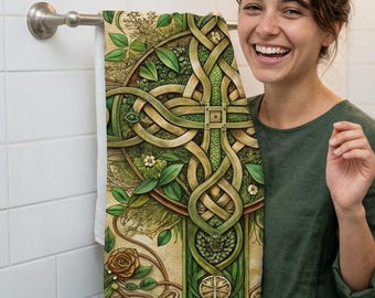 Toalla de mano celta para cocina, toalla de baño con diseño irlandés, regalo de inauguración de casa con cruz celta, decoración del hogar con cruz celta para mamá a hija.