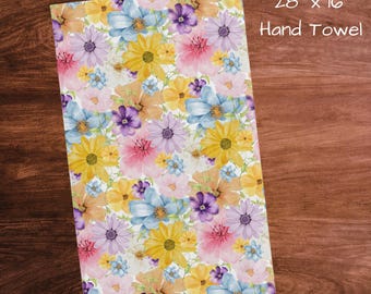 Ręcznik do rąk w kwiaty, różowy, żółty, niebieski, wiosenny, akwarelowy, kwiatowy wzór, ręcznik do kuchni dla gospodyni, prezent dla przyjaciółki poniżej 15 lat