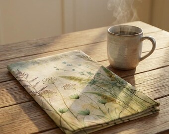 Wildflower Hand Towel Gift Friend Hostess Vintage Botanical Shabby Chic Kitchen Farmhouse Linen Floral Tea Cloth Country Meadow Nature