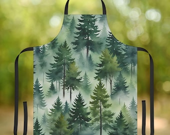 Misty Forest Apron for Cooking, Outdoor BBQ, Unisex Kitchen Apron, Artists Polyester Canvas Apron, Nature-Inspired Cooking or Cleaning Apron
