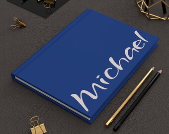 Personalized Journal vertical script hardcover matte Blue personalized name notebook