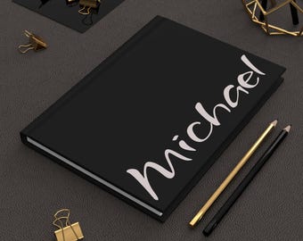 Personalized Journal vertical script hardcover matte black personalized name notebook minimalist diary simple custom journal