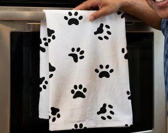 Paw Print Towel Dog Mom Gift Pet Lover Black Kitchen Bath Hand Accessory Decor Cat Owner Present Quick Dry Absorbent Soft Cotton Cloth