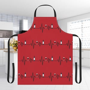 Wine Heartbeat Apron Cooking Gift for Cooks Funny Kitchen Essential Chef Wear Unique Aprons Bbq Party Hostess Wine Lover Holiday Enthusiast