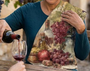 Wine Kitchen Towel Housewarming Gift Country Kitchen Grape Towel Rustic Bar Vineyard Towel Fruit Still Life Painting French Farmhouse
