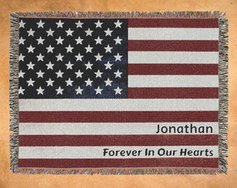 Woven Blanket US Flag Memorial Tapestry Personalized Patriotic Stars and Stripes Throw Patriotic Decor American Soldier Memorial Blanket