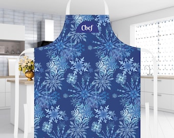 Personalized Winter Snowflakes Apron, Custom Gift for Food Lovers, Fun Kitchen Accessories, Cooking Classes