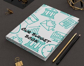 Personalized Finance Hardcover Journal, Money Banking Accounting Notebook, Financial Icons Pattern, Budget Book, Loan Tracking, Allowance