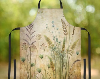 Botanical Apron Natural Earth Tones Chef Kitchen Durable Polyester Canvas Adjustable Tie Back Cooking Gift