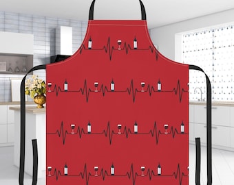 Delantal divertido con estampado de latidos de corazón, regalo culinario, artículos esenciales de cocina, ropa de chef, regalo para amantes del vino para mamá, delantal para hornear