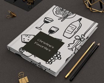 Personalized Hardcover Journal, Hand Drawn Design Food Notebook, Food Tracker Menus Shopping Lists Restaurant Journal