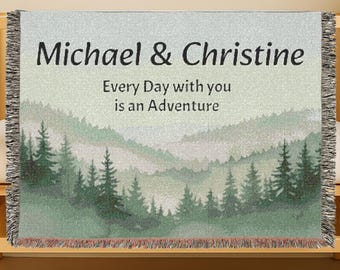 Manta tejida personalizada, nombres personalizados, tu cotización, manta de boda, regalo de aniversario para decoración de camping, manta de inauguración de la casa