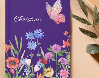 Diario personalizado de flores silvestres, cuaderno de tapa dura con diseño de mariposas y flores de acuarela, regalo para hija, Día de la Madre, graduación.