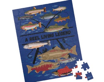 Fishing Theme Puzzle for Angler, 110 Piece Jigsaw, Activity with Dad, Family Game Night, Stocking Stuffer, Gift for Son, Fishin Gift for Her