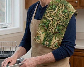 Kitchen Hand Towel Irish Cross Bathroom Towel Housewarming Gift Basket Item Earth Tone Celtic Design Heritage Textile Mother Present