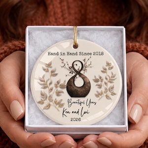 8th Anniversary Ornament, Personalized Bronze Pottery Wedding Gift, 8 Years Marriage Keepsake