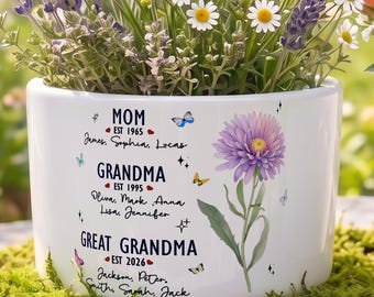 Personalized Flower Pot, Mom Grandma Great Grandma Garden Birth Planters, Names Planter for Nana, Gifts for Mom, Mother’s Day Gift