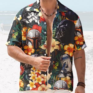 Star Wars Floral Hawaiian Shirts, Darth Vader Summer Tropical Button Down Shirt, May the 4th Aloha Beach Shirt, Unique Gift for Star War Fan
