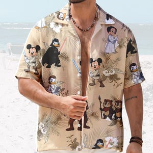 Mickey Jedi Tropical Floral Hawaiian Shirt, Retro Summer Tropical Button Down Shirt, Star Wars Aloha Beach Shirt, Unique Disney Gift for Him