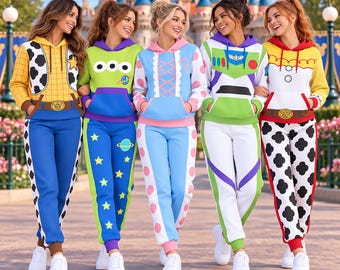 Cartoon Characters Halloween Costume Hoodie Jogger Set, Cartoon Cosplay Outfit, Matching Family Costume, Theme Park Vacation Gift