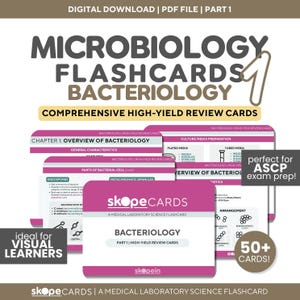 Fiches de microbiologie, partie 1 : Guide d'étude de l'examen ASCP MLS (téléchargement PDF numérique) Notes de révision | Bactéries de référence