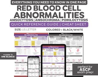 Hematology RBC Abnormality Quick Reference Guide: MLS ASCP Exam Prep Notes (Digital Download)