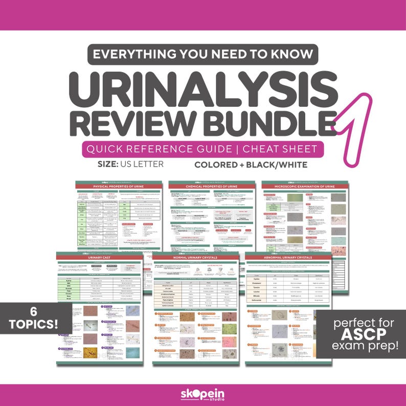 Urinalysis Part 1 BUNDLE Reviewer Quick Reference Review Guide: MLS ...