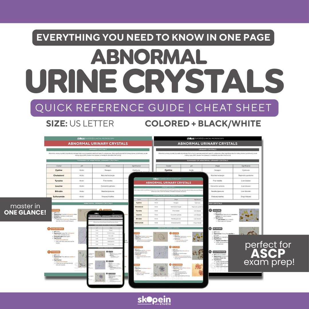 Abnormal Urine Crystals Quick Reference Guide: MLS ASCP Exam Prep Study ...