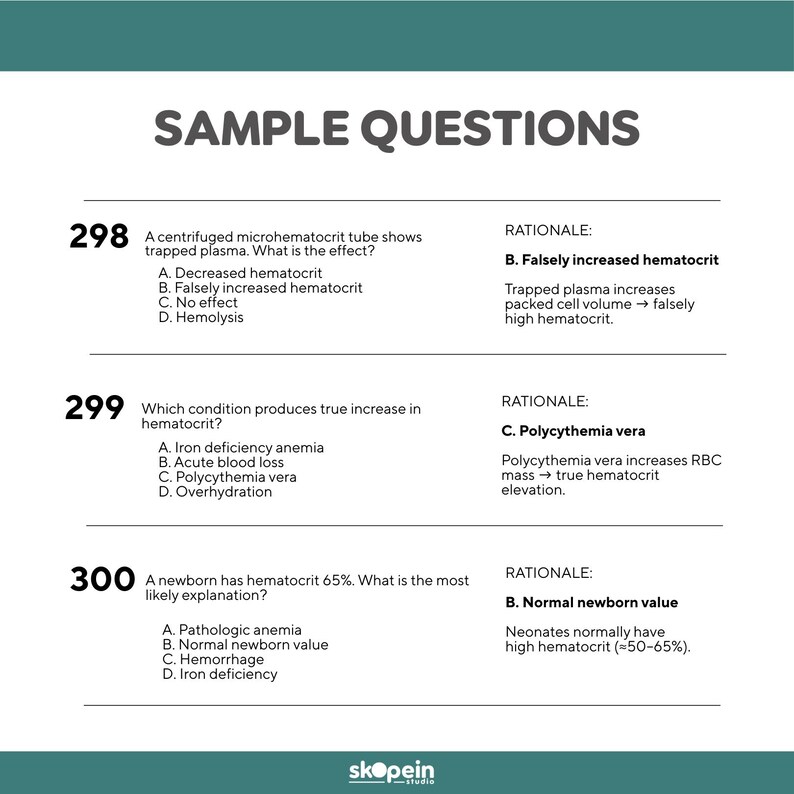 Hematology 300 Practice Questions Exam Prep Reference Review Guide: MLS ...