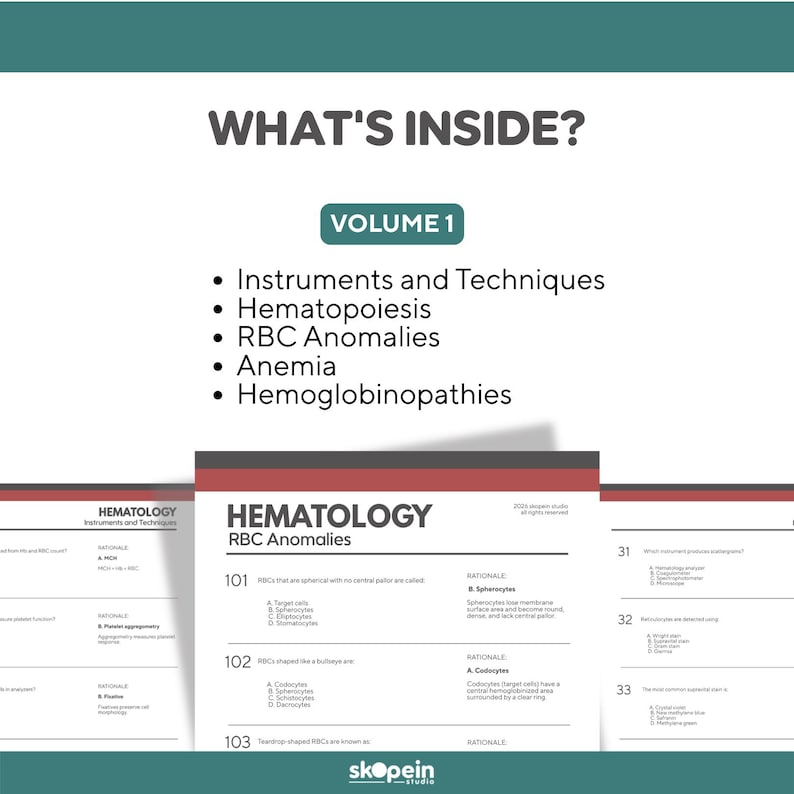 Hematology 300 Practice Questions Exam Prep Reference Review Guide: MLS ...