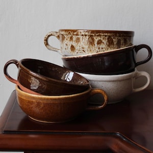 Cuencos de cerámica hechos a mano con asa: juego de cuencos de gres grandes y pequeños
