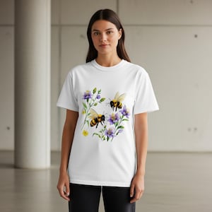 Bee and Flower Digital Art: Transparent Spring Nature PNG Clipart (Sublimation Design)