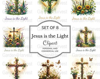 Watercolor Floral Cross Clipart: Christian Religious Graphics (PNG Digital Download)