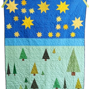 Tree and Star Quilt Pattern PDF *Scrap Friendly* Starlit Night by Slightly Biased Quilts