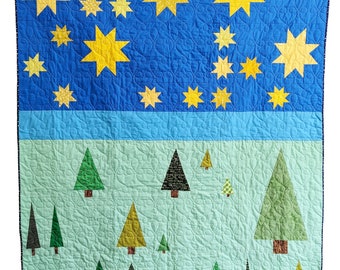 ツリーと星のキルトパターン（PDF）*端切れ活用* Slightly Bied Quilts作「星空の夜」
