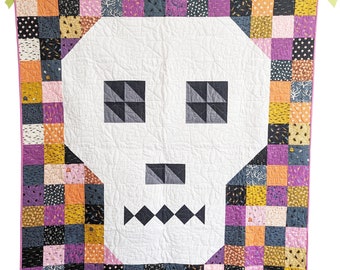 Skull Quilt Pattern PDF *Scrap Friendly* Bonedigger by Slightly Biased Quilts