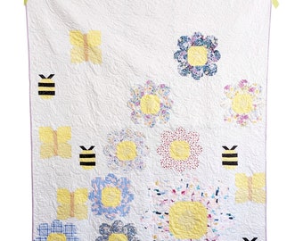 Flower Quilt Pattern PDF *Fat Quarter Friendly* Butterfly Blooms by Slightly Biased Quilts