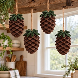 Virkad tallkotte-ornament i PDF-format, juldekorationer till tallkotte, amigurumi till skogsmark, rustik julhandledning