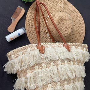 Straw Tote Bag with Tassels – Handmade Boho Summer Bag, Market Basket, Beach Purse