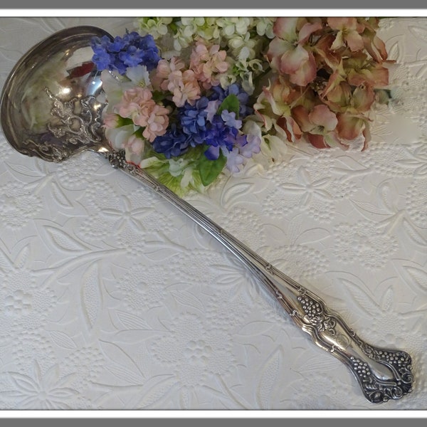 Antique 1847 Rogers Bros Silver Vintage Grape Punch Ladle, Large Ornate Silver Plate 1904 Vintage Pattern Serving Spoon, Shower Wedding Gift