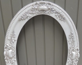 Antique White Oval Picture Frame, 14x20 Oval Frame, White Oval Frame, White Floral Picture Frame, Wedding Frame, Cottage Shabby Chic Frame