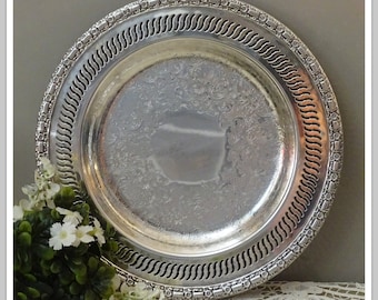 Vintage Round Silver Tray, International Silver Camelot Pattern 6171 Hollowware Serving Tray, Silver Plate Camelot Sandwich Plate