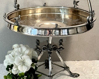 Antique Reed & Barton Silver Cake Basket Stand, Aesthetic Victorian Silver Footed Brides Basket, Figural Silver Plated Cake Stand Basket